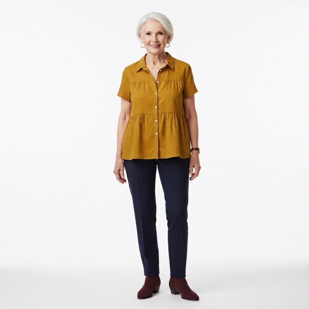 NWT Time and Tru Gold Short Sleeve Button Down Shirt